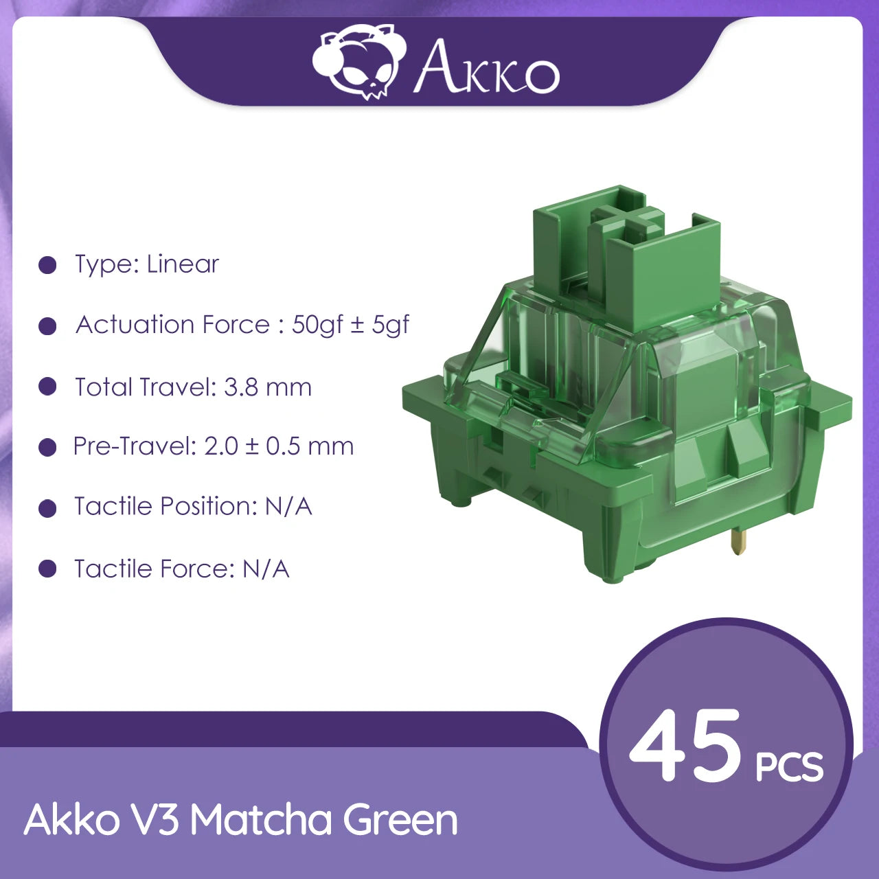 Akko V3 Pro Matcha Green Switches 3 Pin 50gf Linear Switch With Stable Dustproof Stem For Mx Mechanical Keyboard (45 pcs)