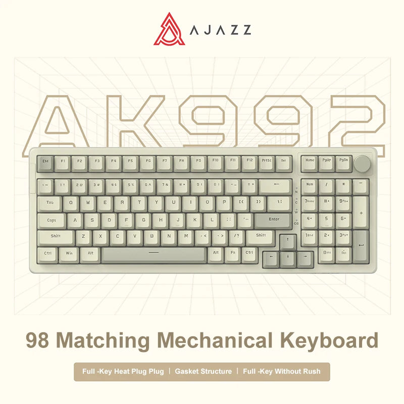 Ajazz AK992 Wired Mechanical Keyboard 98-Key Full Layout  Hot-Swap USB Gaming keyboard Multimedia Key Knob for Desktop PC Laptop