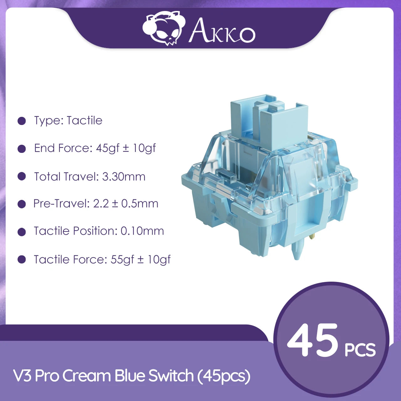 Akko V3 Pro Cream Blue Switch 5 Pin 45gf Tactile Switch With Dustproof Stem Compatible with MX Mechanical Keyboard (45 pcs)